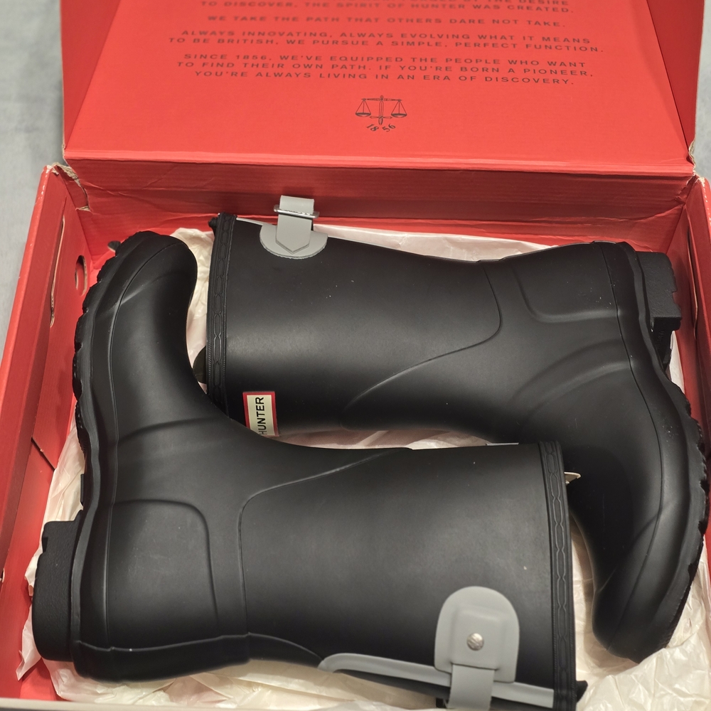 Black Rain Boots with Gray Buckles